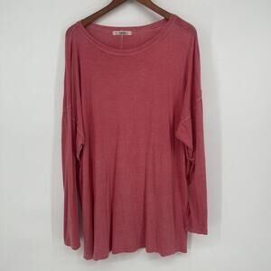 Free People We the Free Wander Top Womens Size S Pink Red Oversized Linen Blend